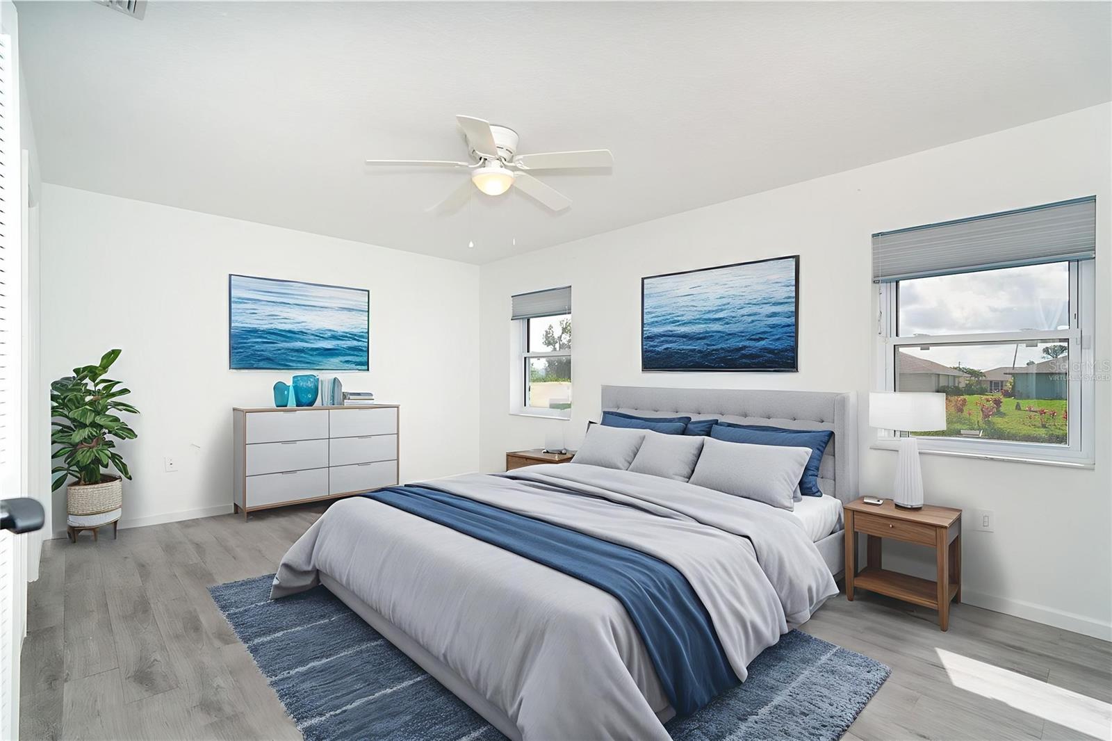 Virtually staged master bedroom