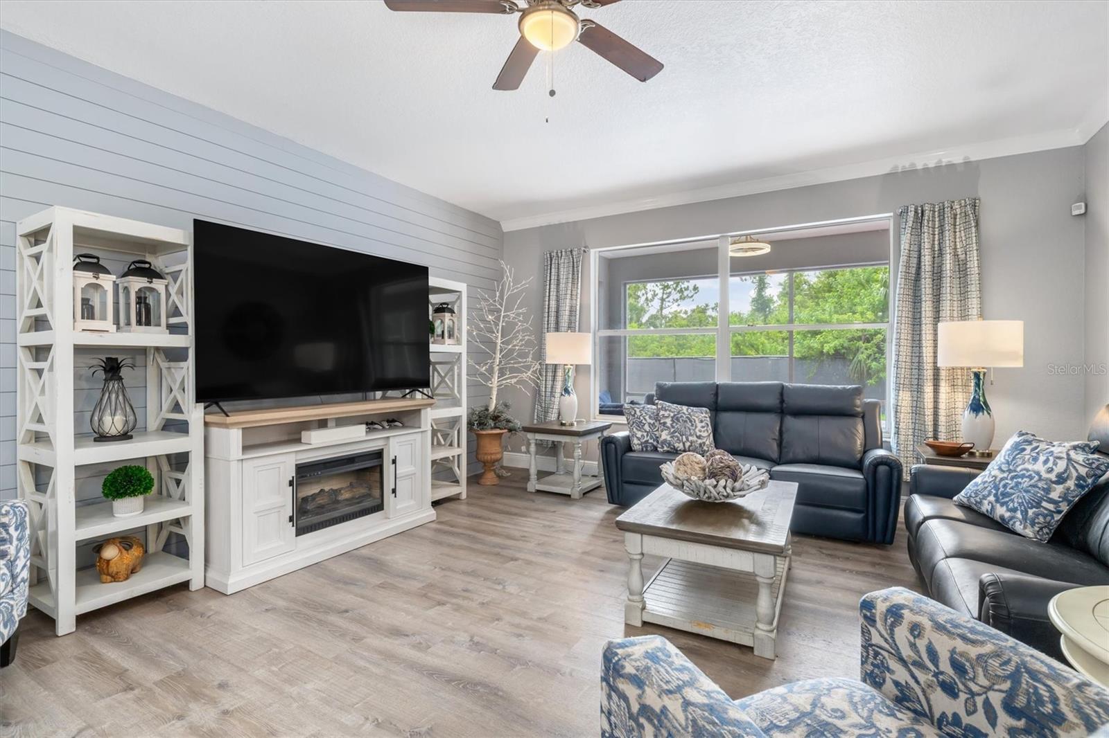 Family room overlooks the patio and pool.