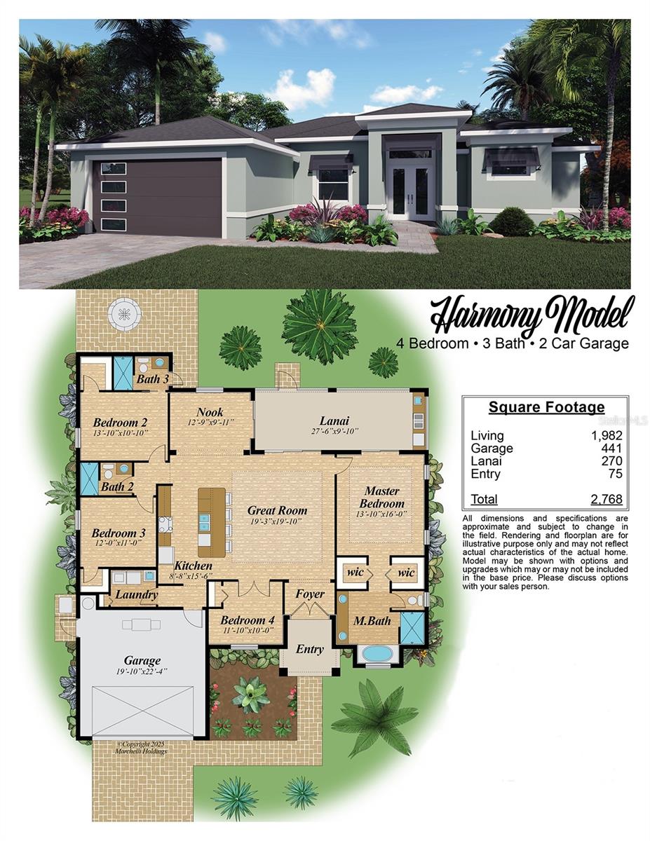 Harmony Design Floorplan with square footages attached