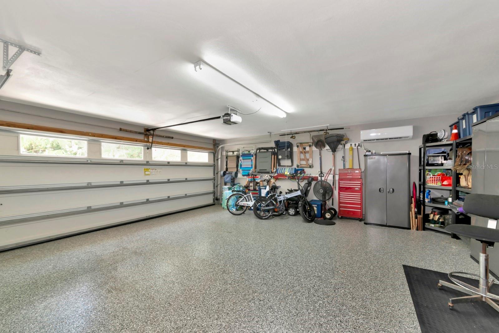 Oversized 2 car garage with epoxy floor