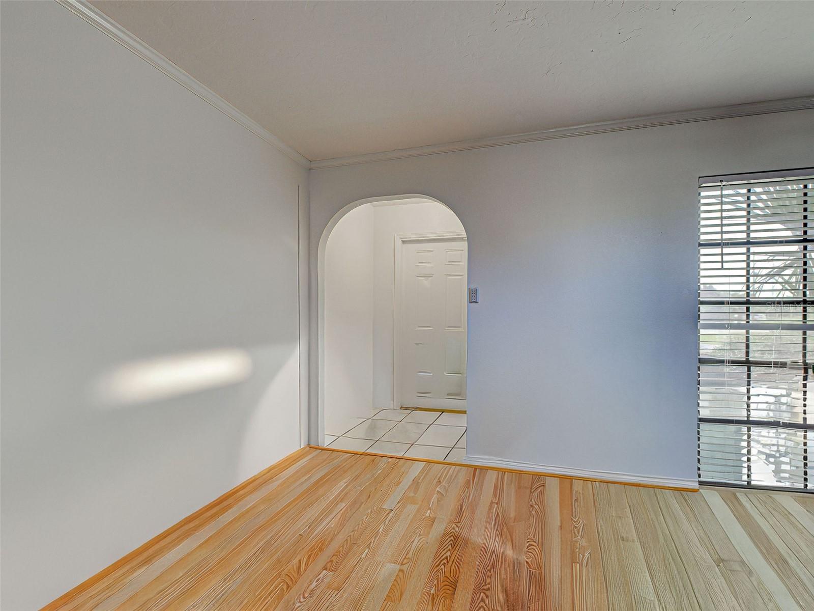 Wood laminate flooring.Arch ways.