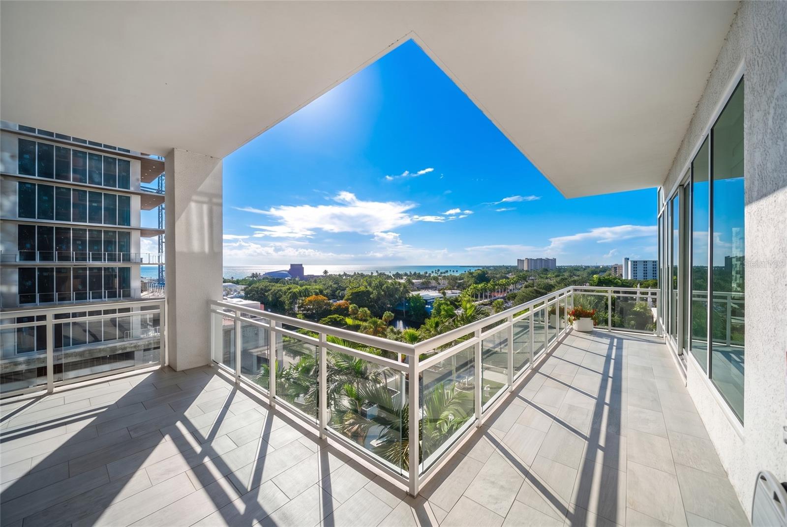 Living room terrace with stunning views of Sarasota Bay