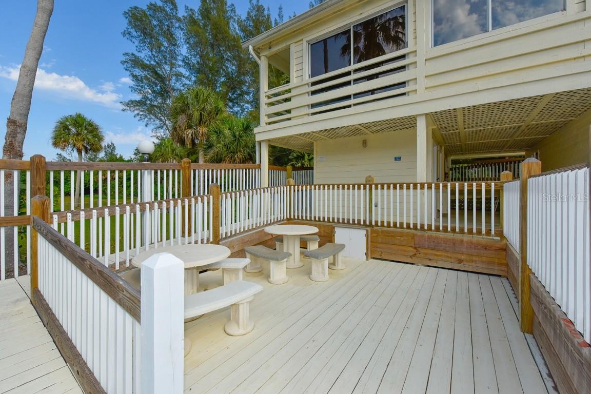 Outdoor seating area at Clubhouse on Little Gasparilla Island