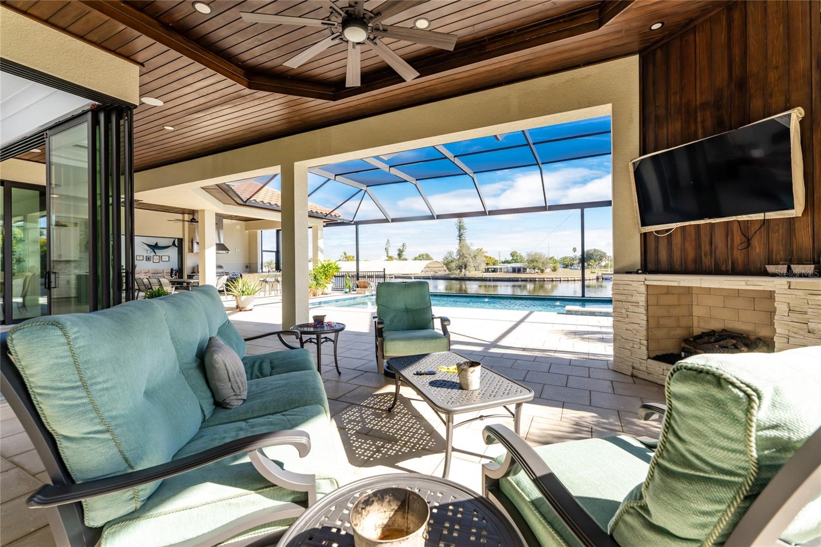 Lounge area of Lanai with gas fire place