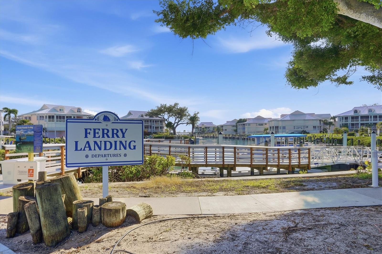 Ferry pick up area on mainland provides access to the beaches, clubhouse & pool on Little Gasparilla Island
