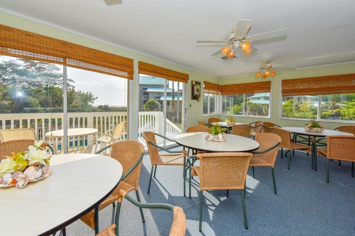 Seating area inside Clubhouse on Little Gasparilal Island