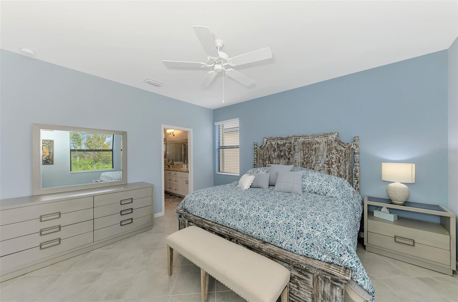 Soothing spa like colors and finishes.