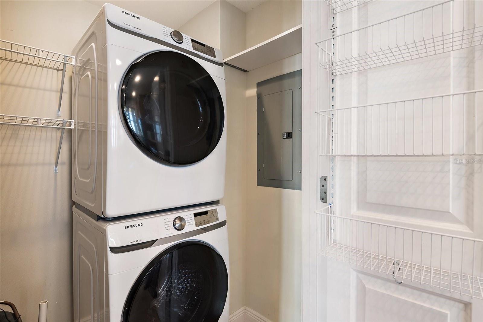 In-unit laundry with stacked washer and dryer
