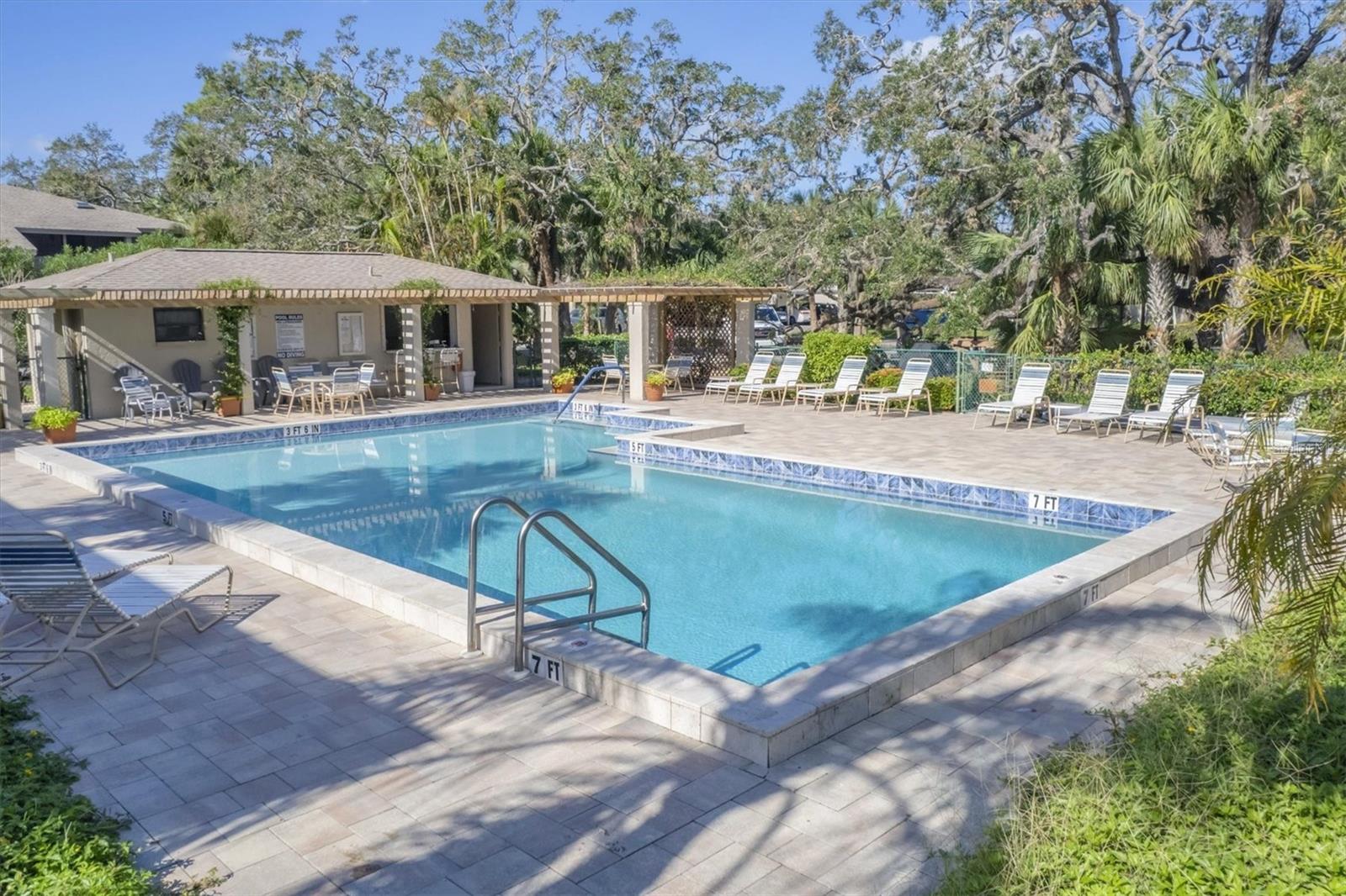 pool area with kitchen, baths