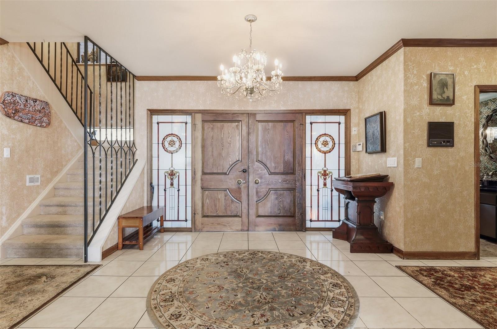 Grand Foyer with Stained Glass Side Panels