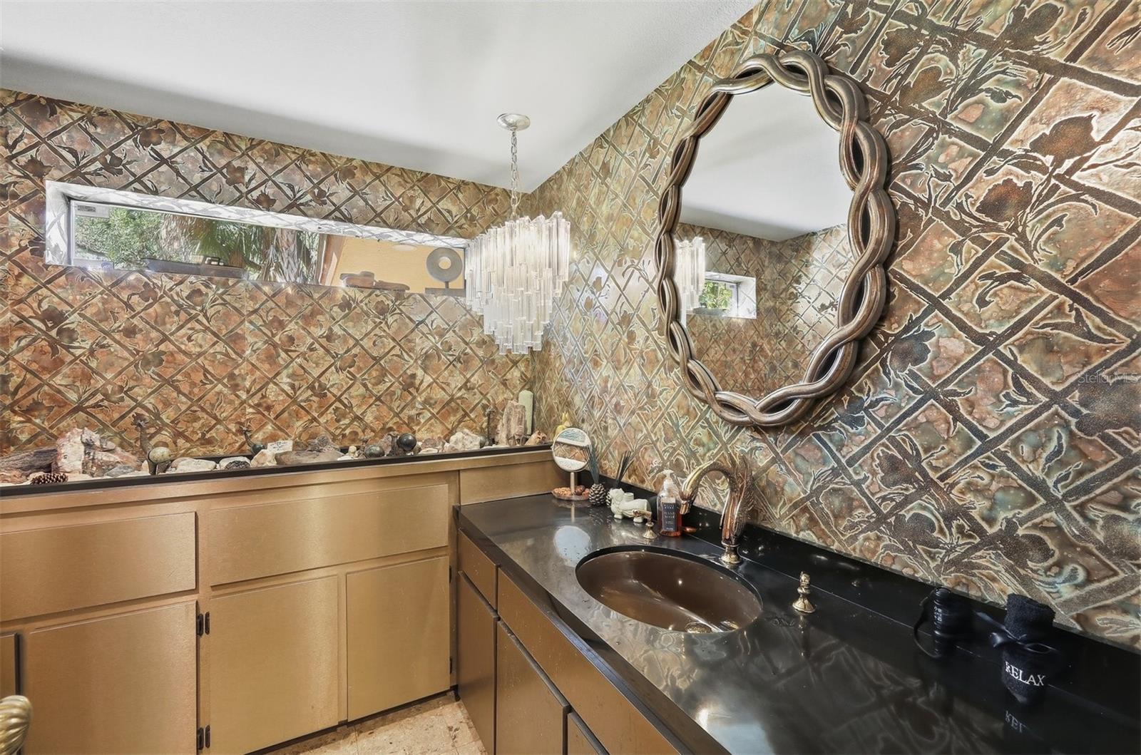 1/2 Bath on First Floor of Main House w/Elegant Tile & Granite Vanity