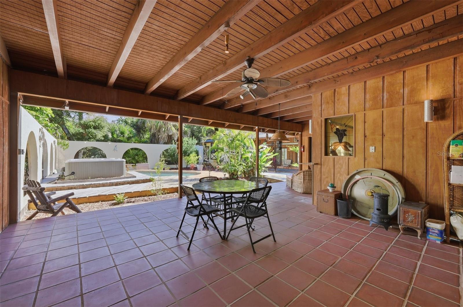 Covered Lanai Overlooking Hot Tub and Pool