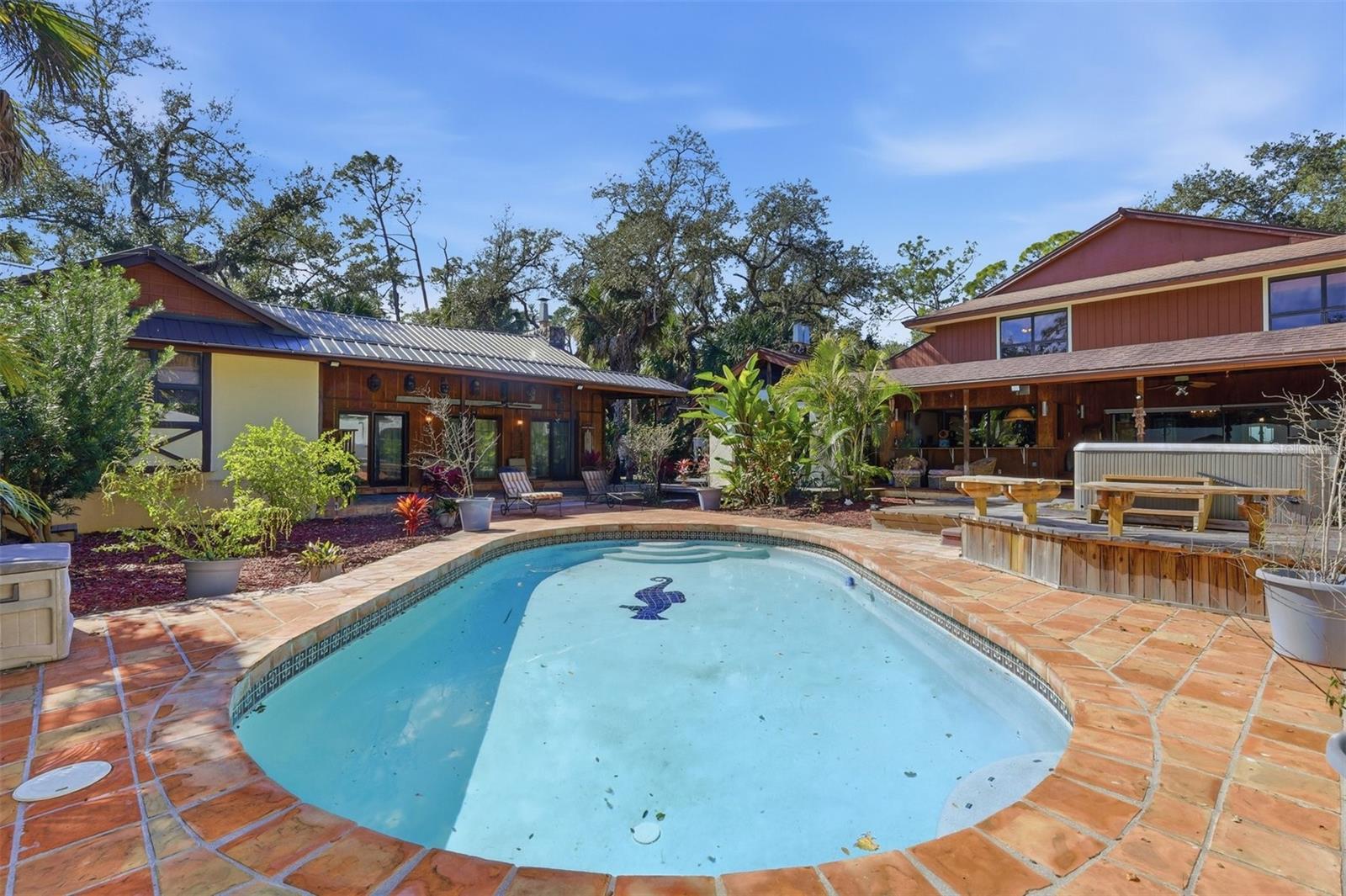 Extra Large Pool Overlooking the Guest House on Left and Main House on Right