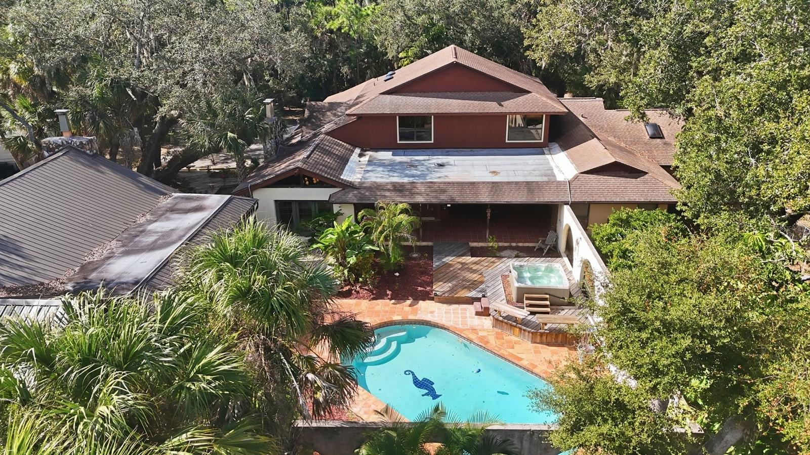 Aerial View of Main House, Pool & the Guest House