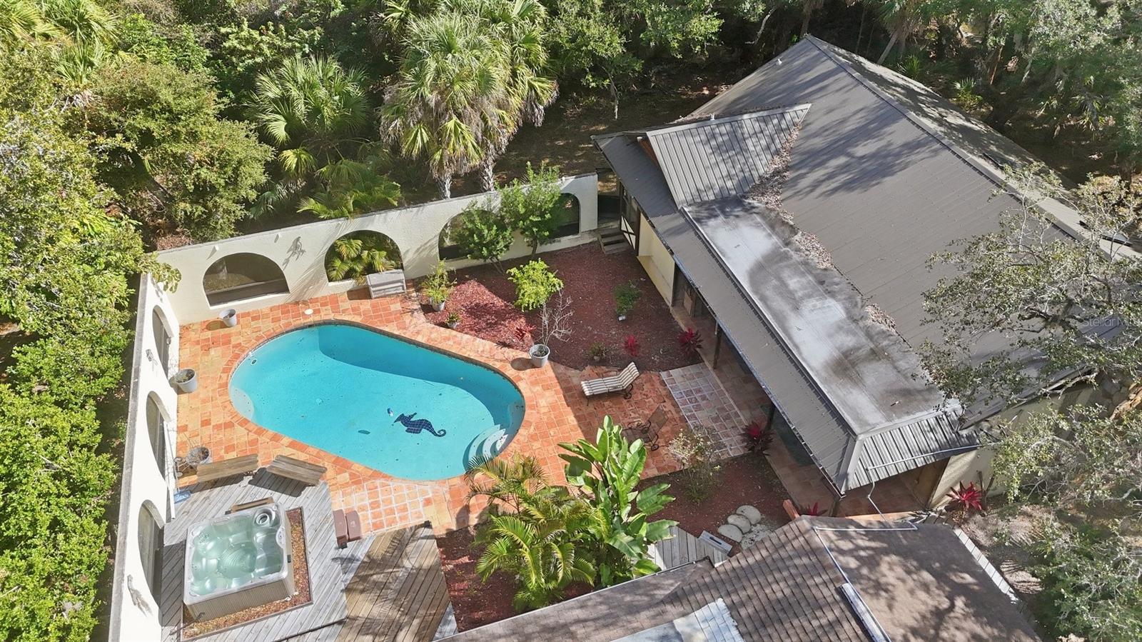 Aerial View of Main House, Pool & the Guest House