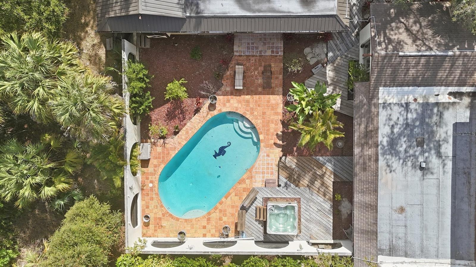 Aerial View of Main House, Pool & the Guest House