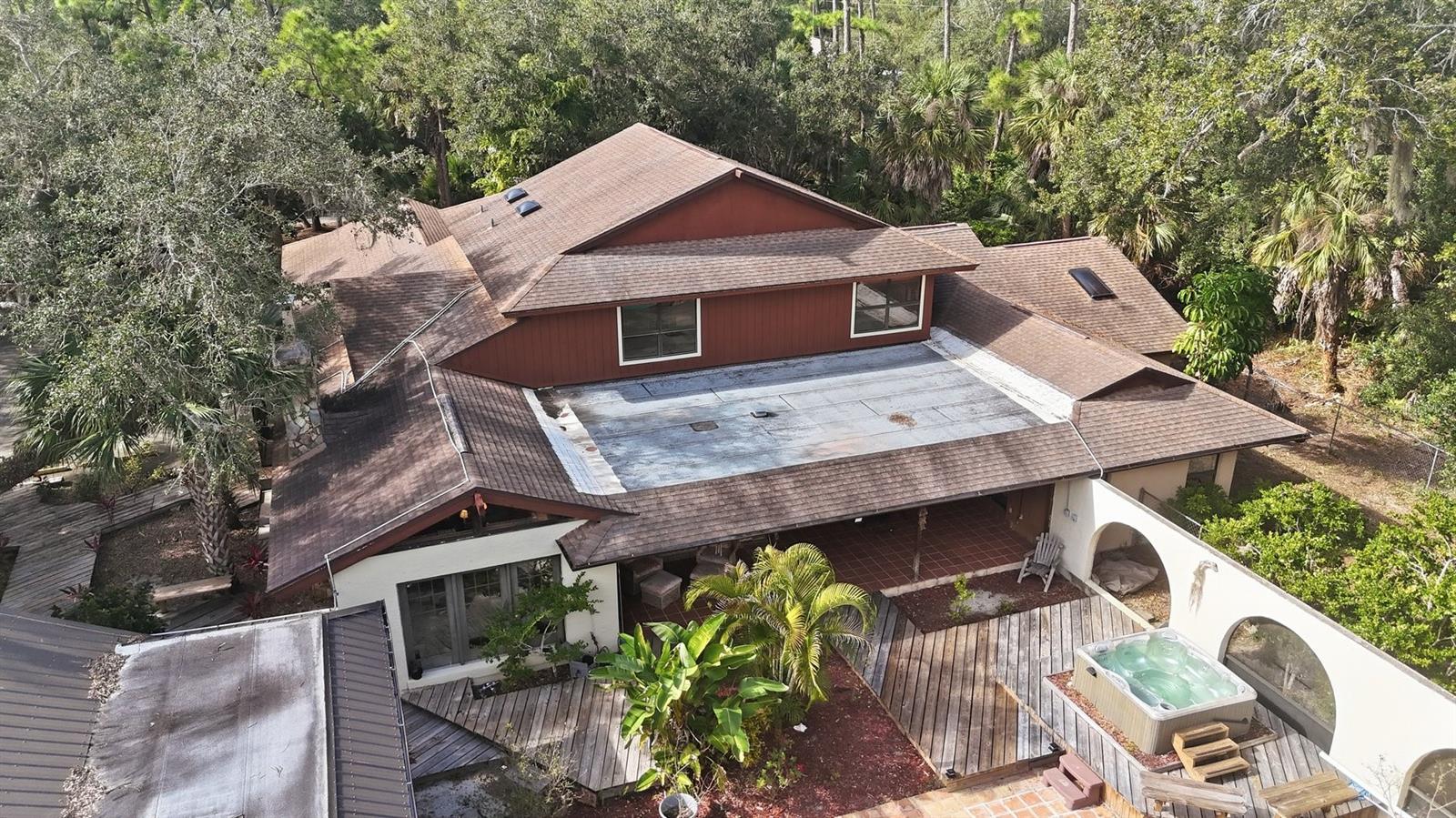 Aerial View of Main House, Hot Tub & the Guest House