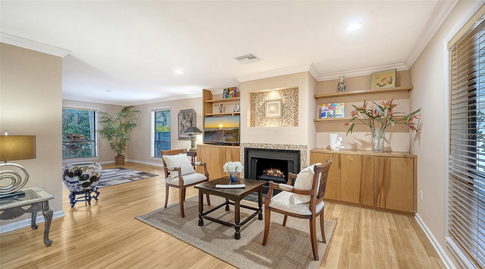 Built in cabinets and fireplace