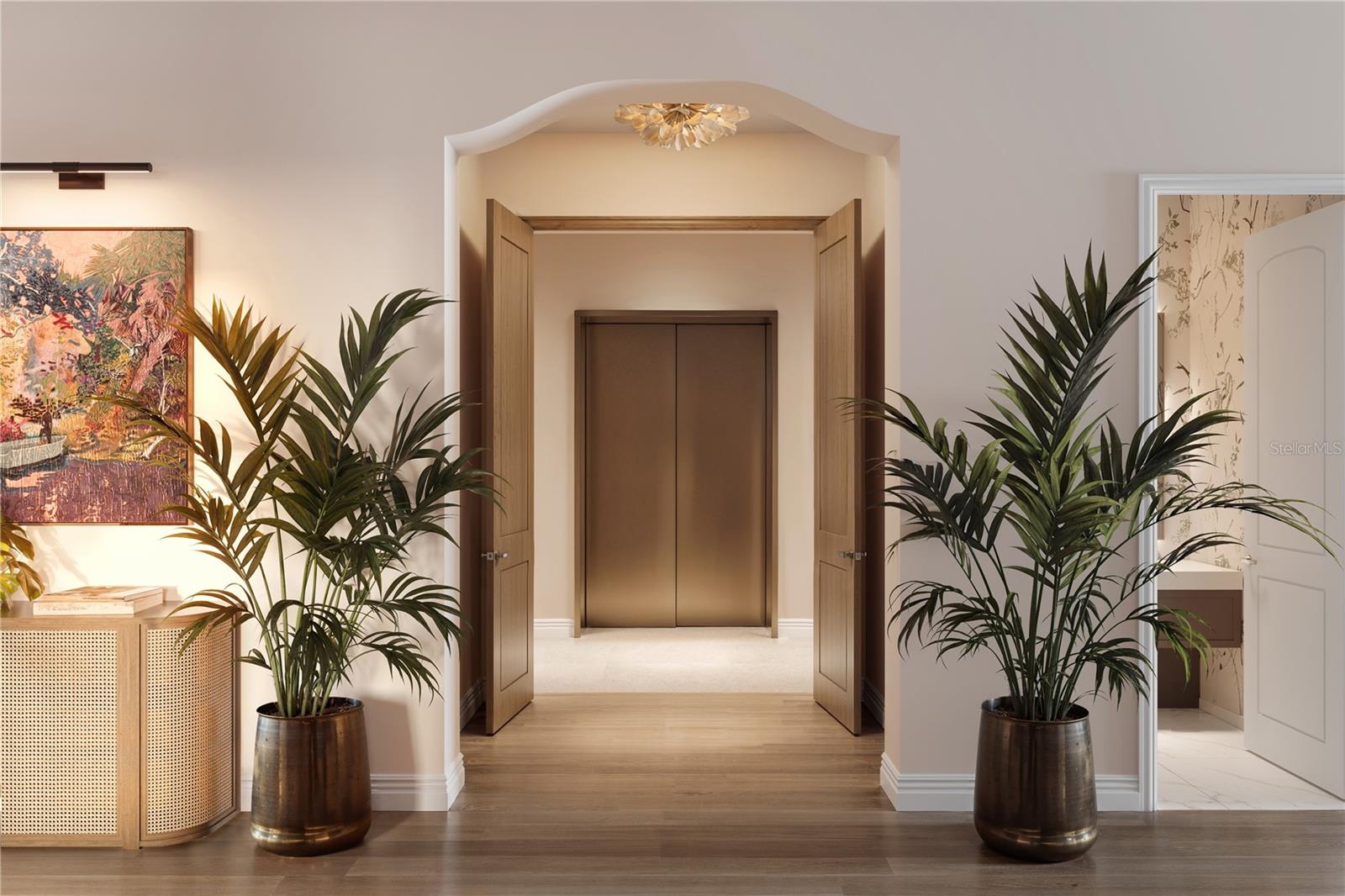Private elevator lobby access to your residence. Renderings and plans are conceptual and provided for illustrative purposes only, with final design, materials, and specifications subject to change without notice.