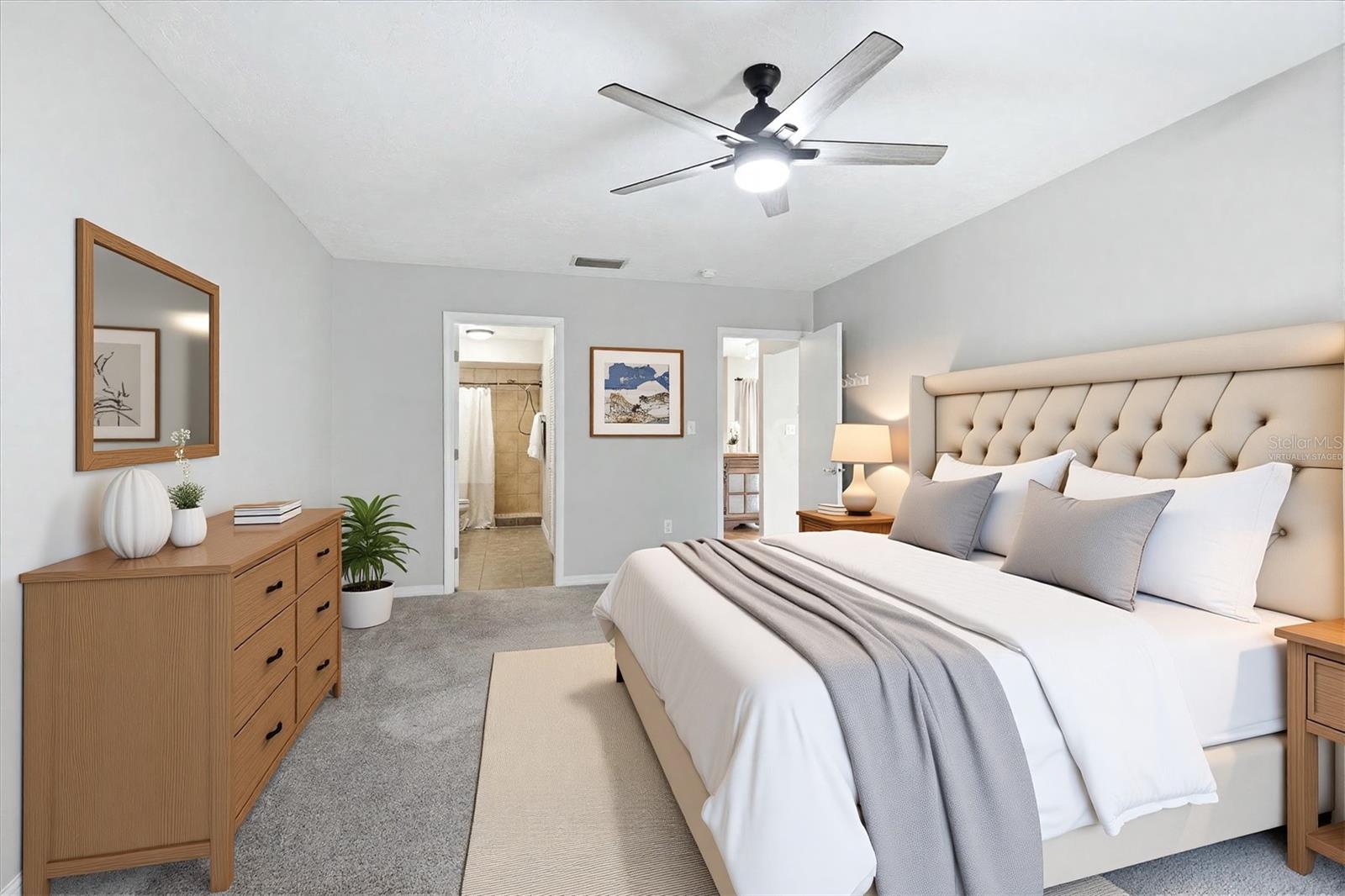 Primary bedroom w/en suite bath- Virtually Staged