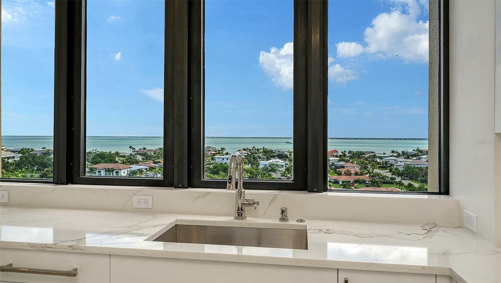 Kitchen with gorgeous bay views and city lights