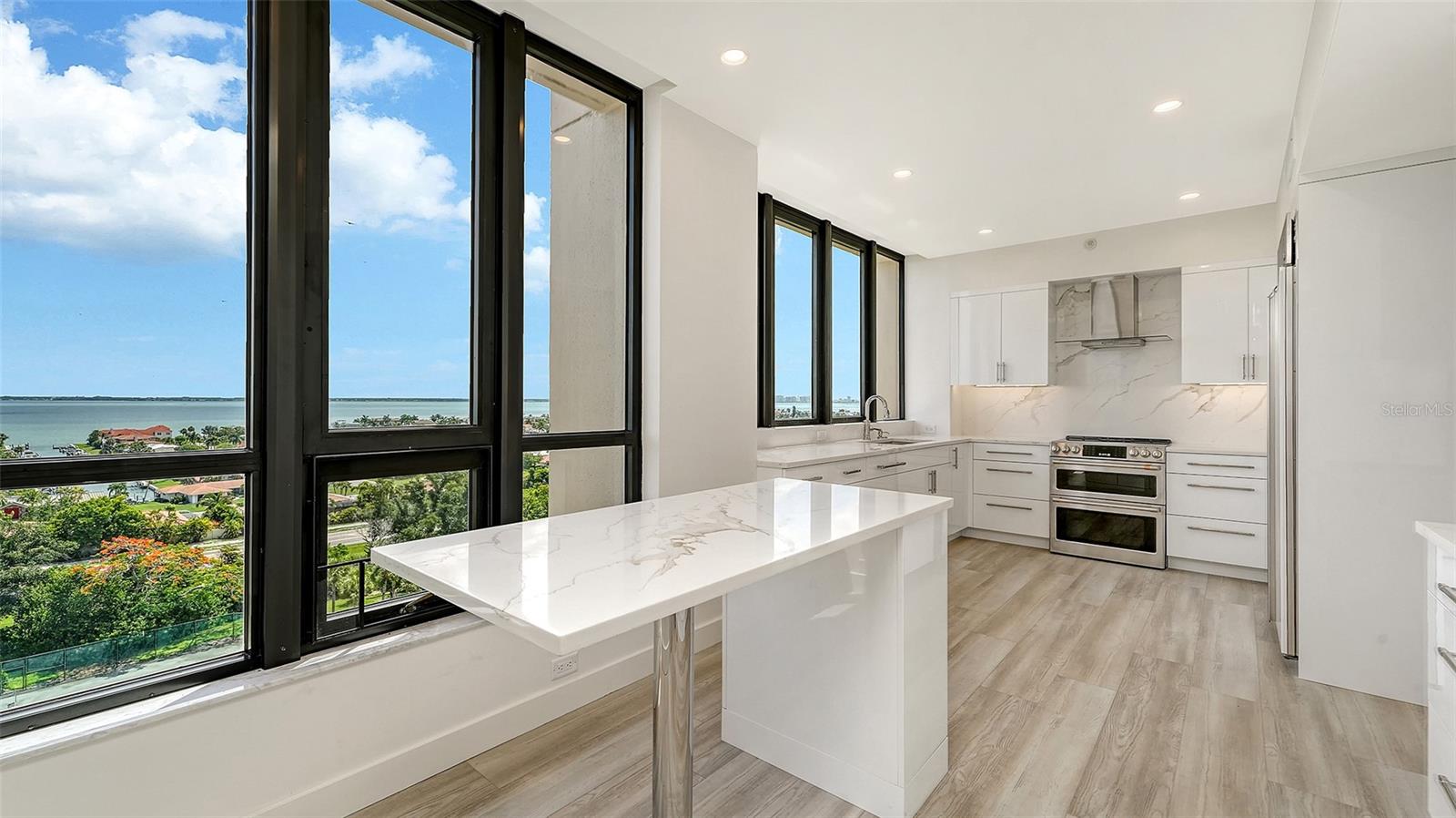 Kitchen island with bay views