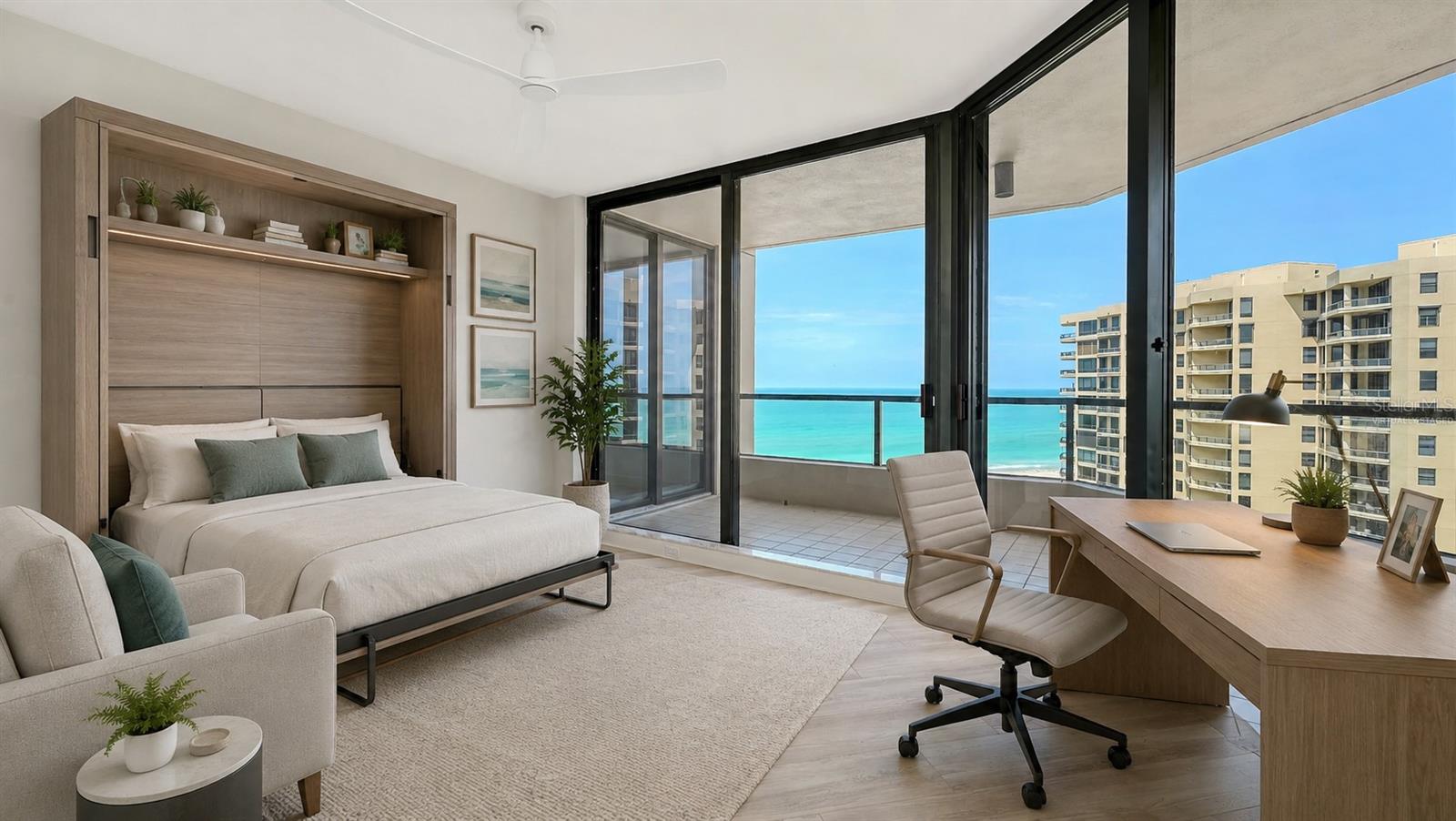 Den/third bedroom with gulf views Virtually staged