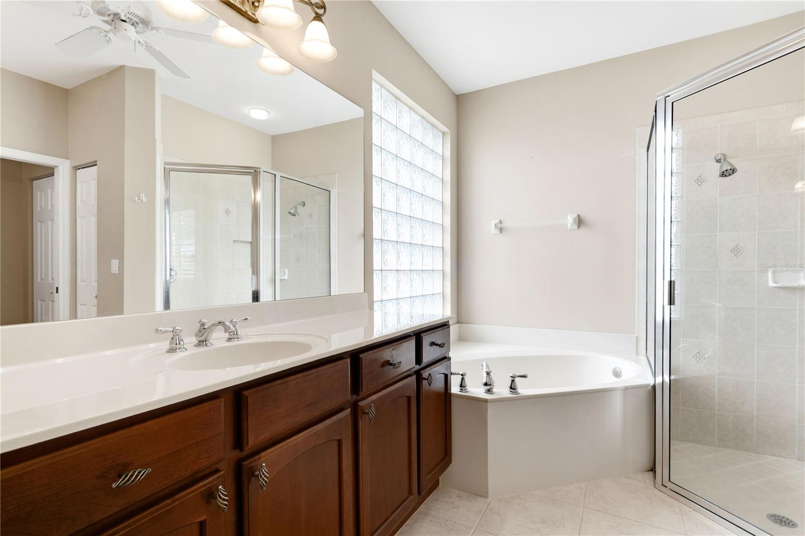Primary bathroom with soaking tub and separate shower