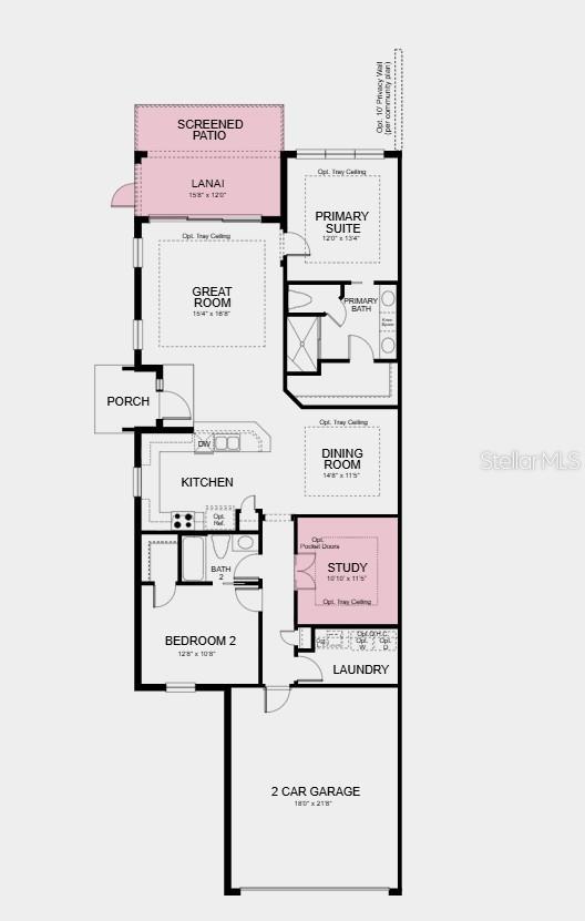 Floor Plan ~ Additional Highlights Include: tray ceiling package, double pocket doors into the study, 8ft interior doors, extended screened patio with pavers, and impact windows throughout the whole house