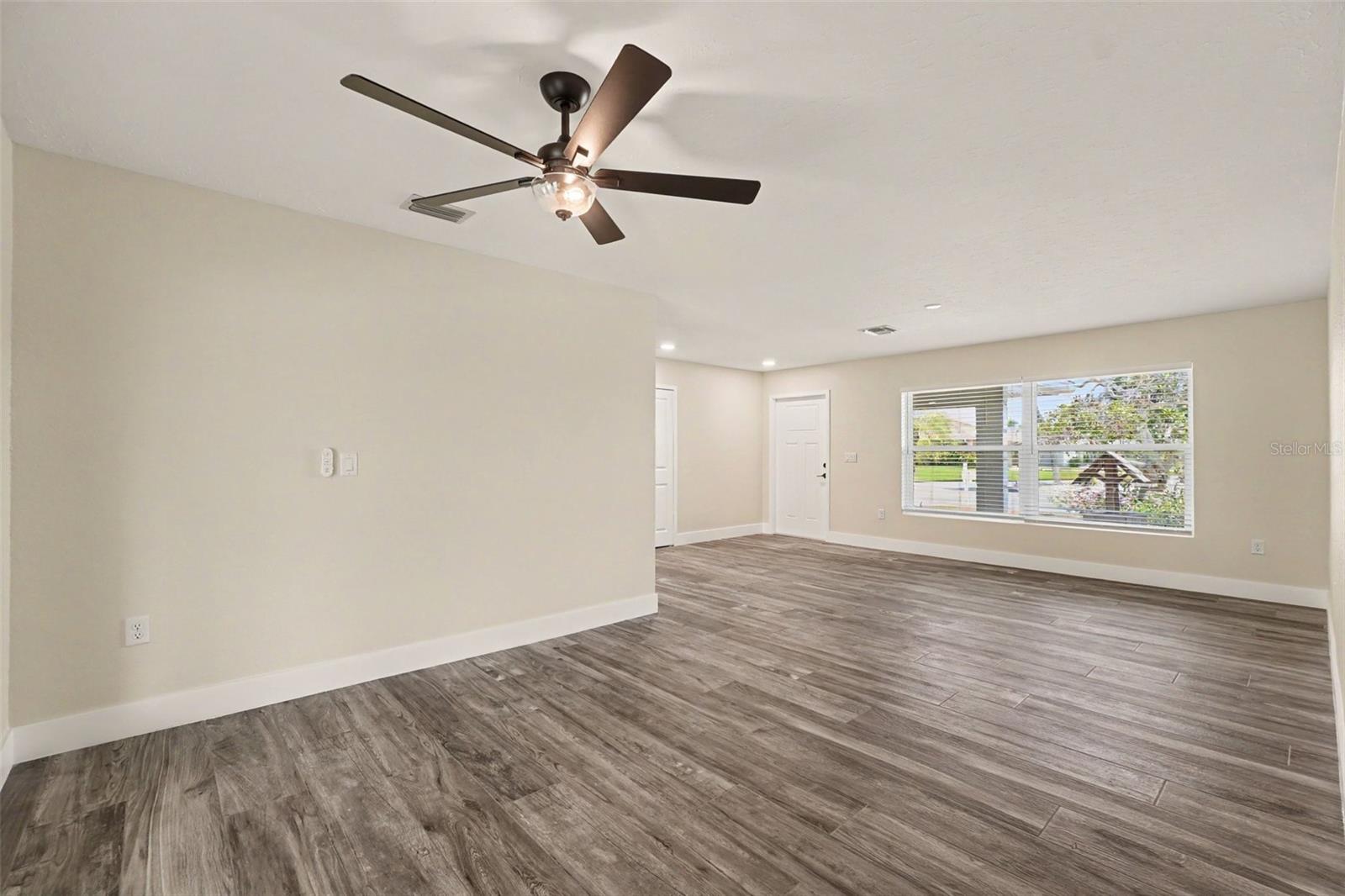 View of dining room and living room.