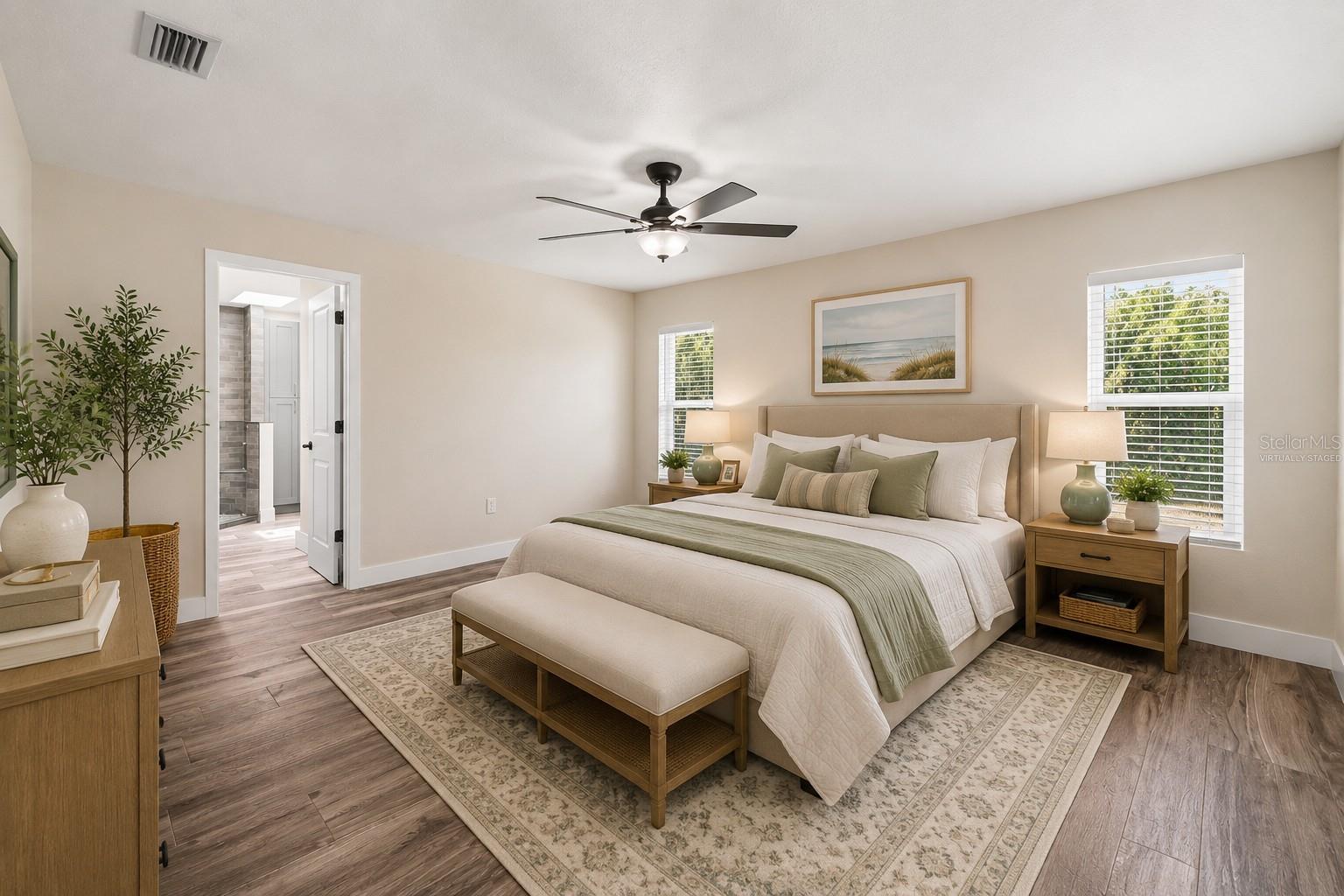 Virtually staged Primary bedroom.