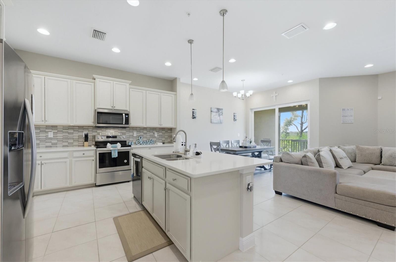Kitchen, Living Room and Dining Room