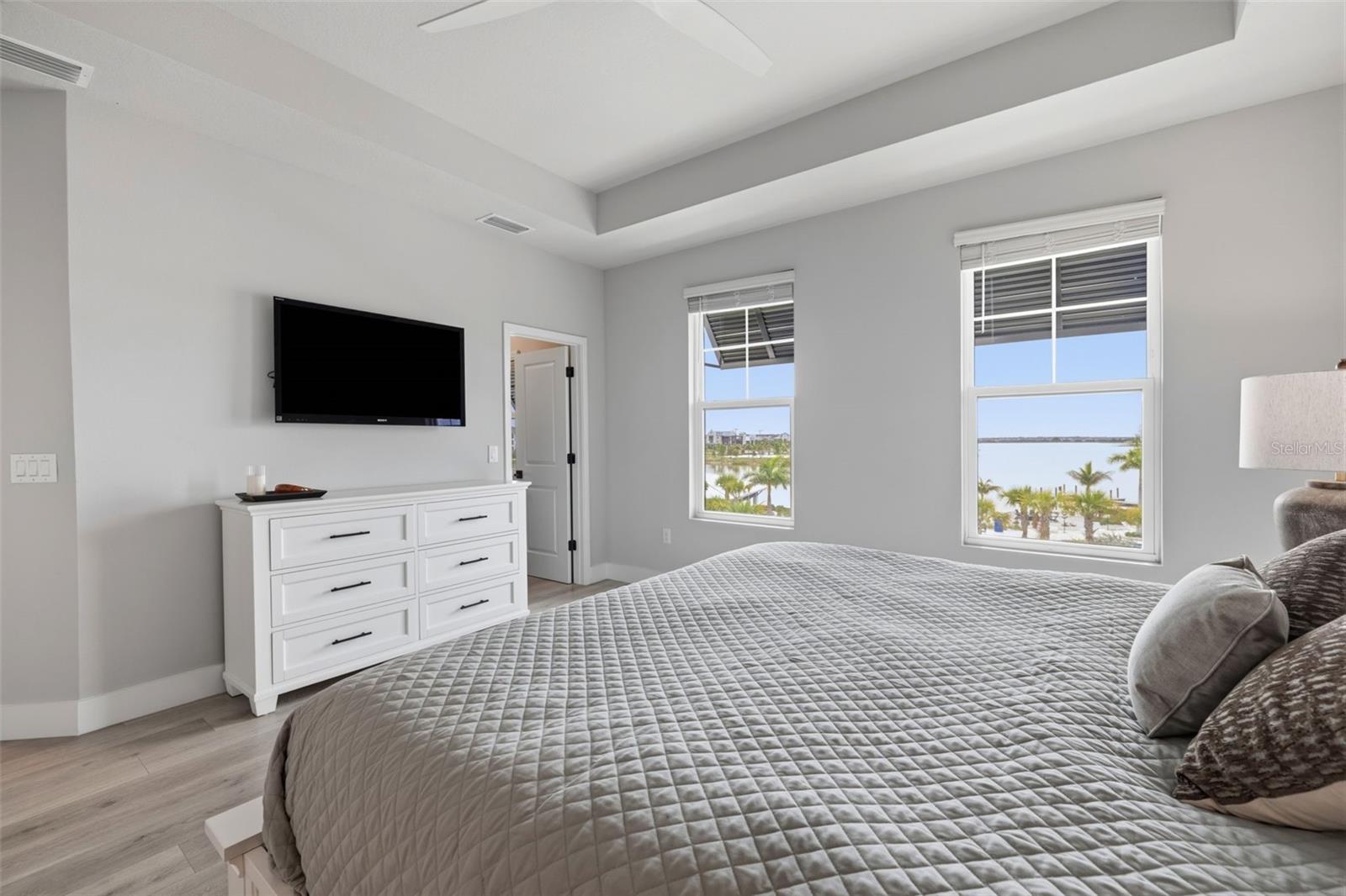 Primary bedroom with water views