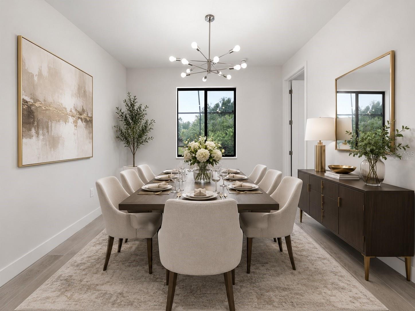 Virtually Staged Dining Area with Natural & Designer Lighting