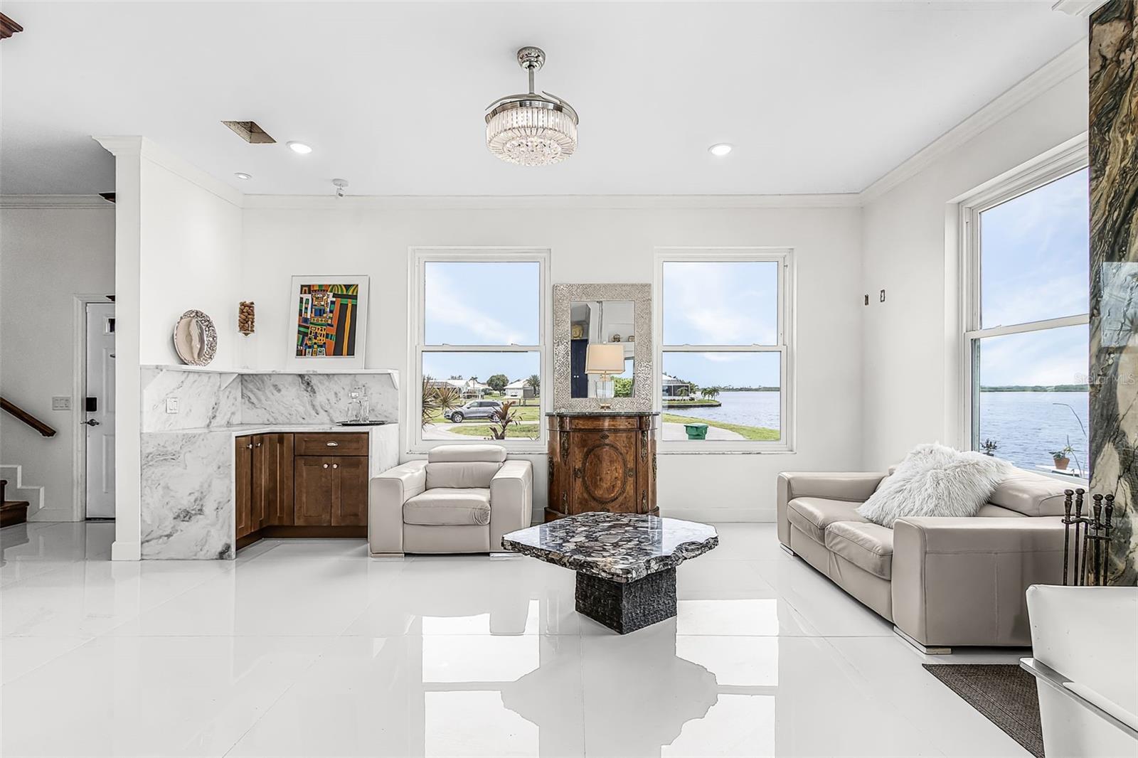Living room with front-facing windows
