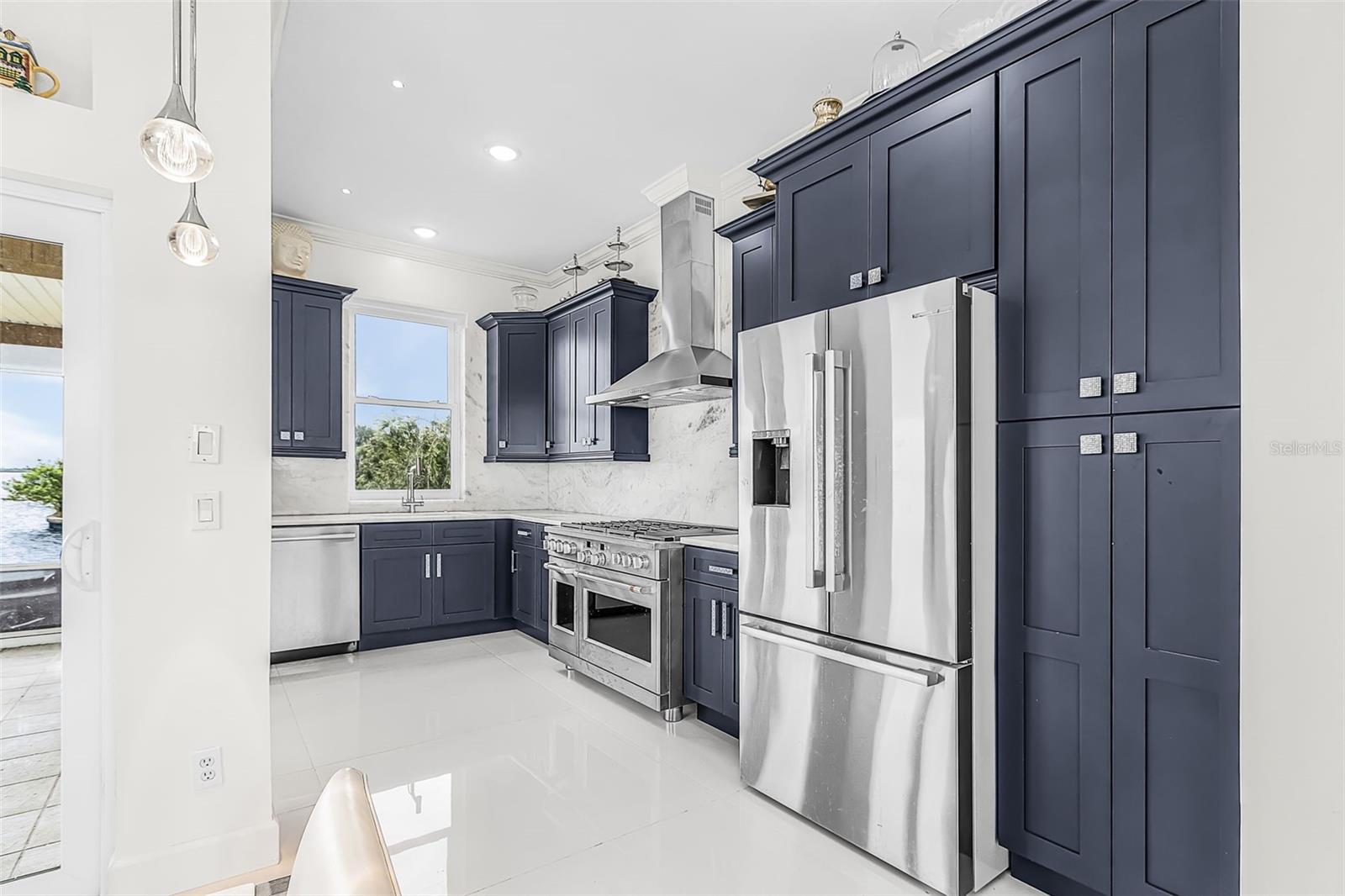 Kitchen with windows overlooking the canal.