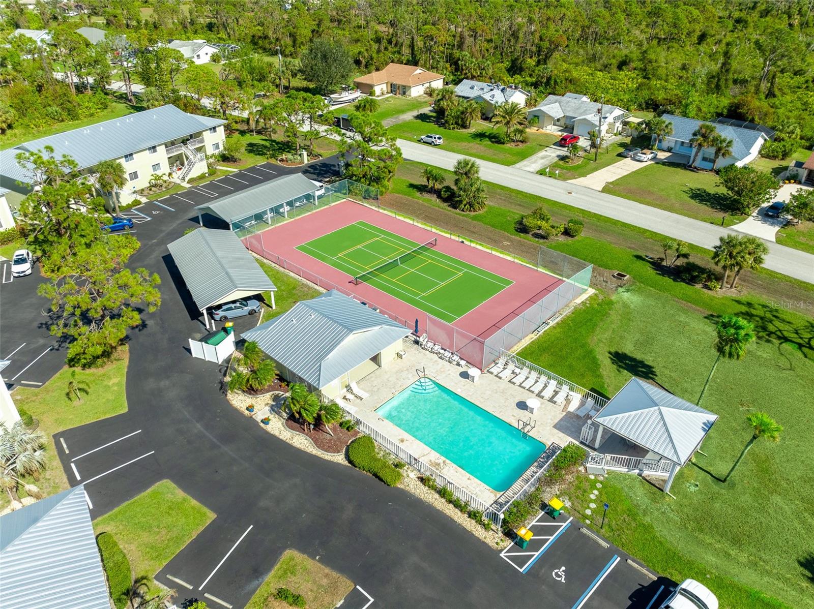 View of the pool from your front door