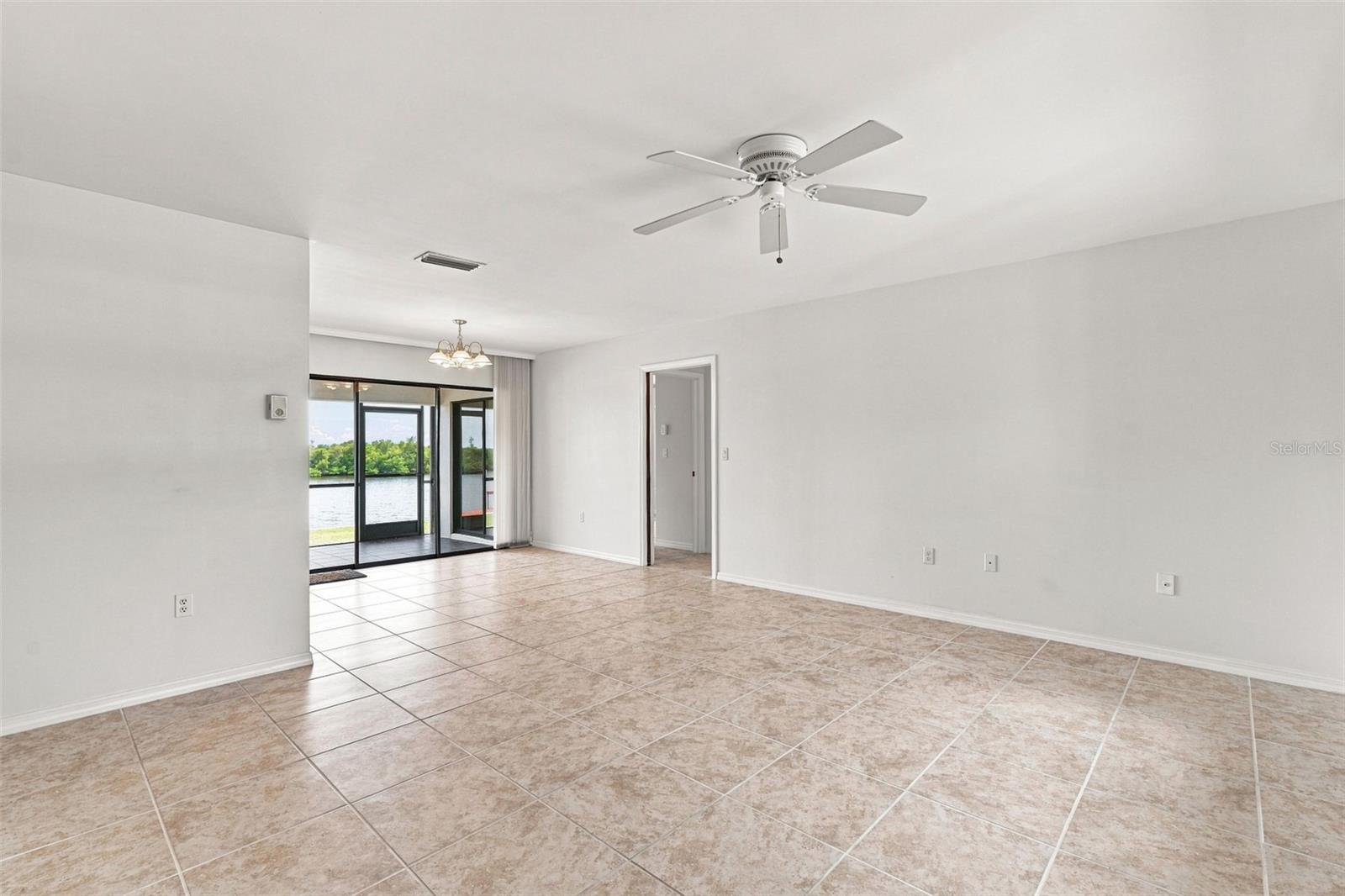 Tiled Open Concept Living and Dining Area