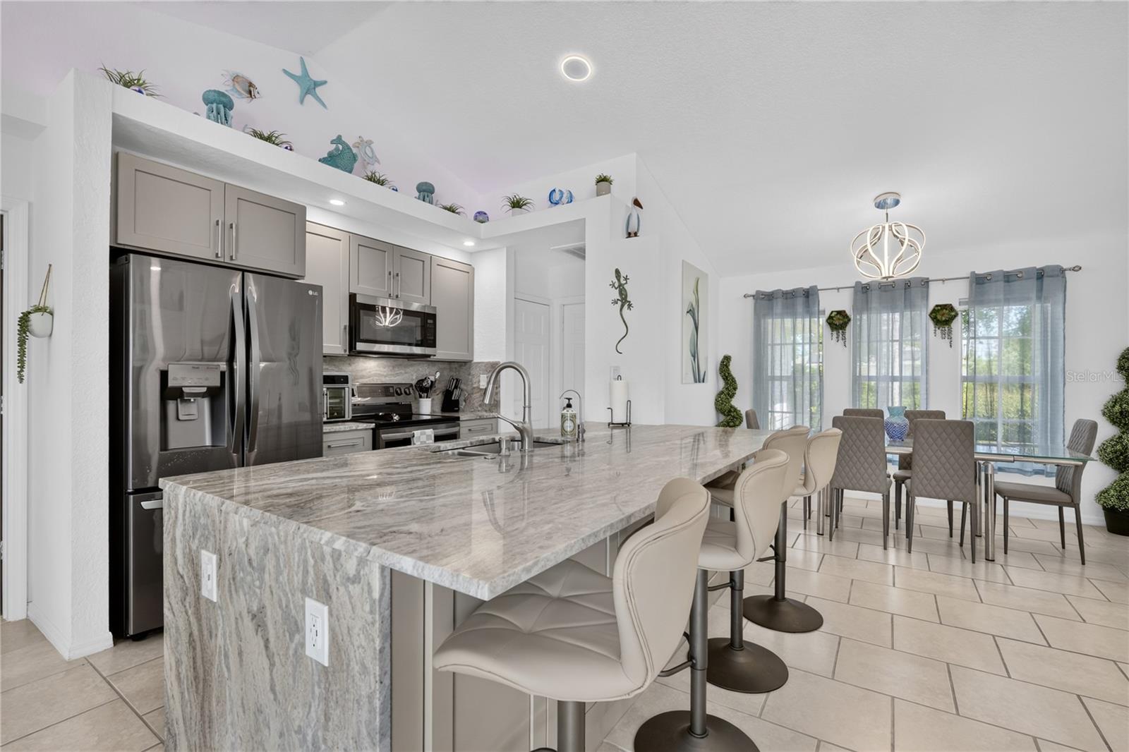 Kitchen with oversized island.