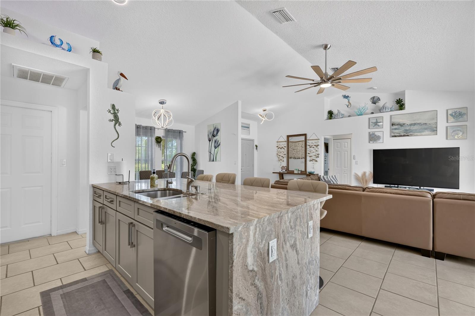 Kitchen's oversized island.