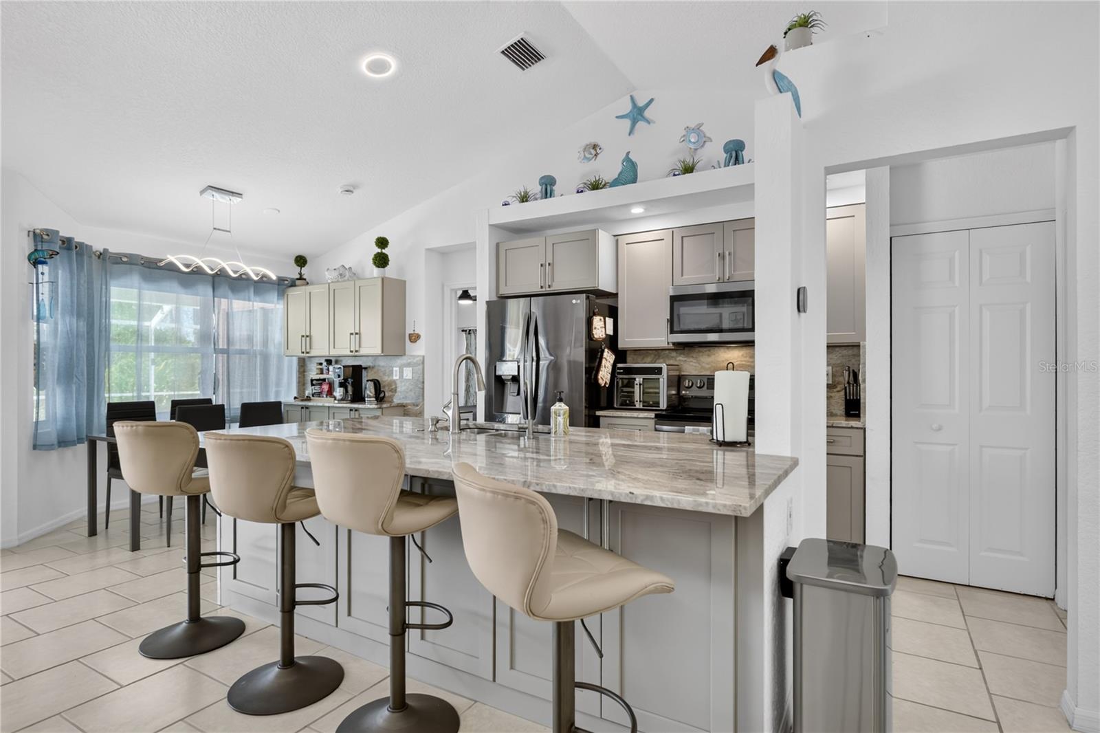 Kitchen with oversized island.