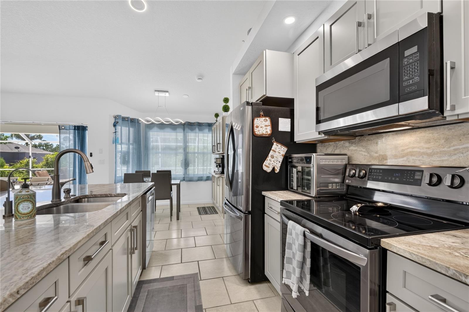 Kitchen with oversized island.