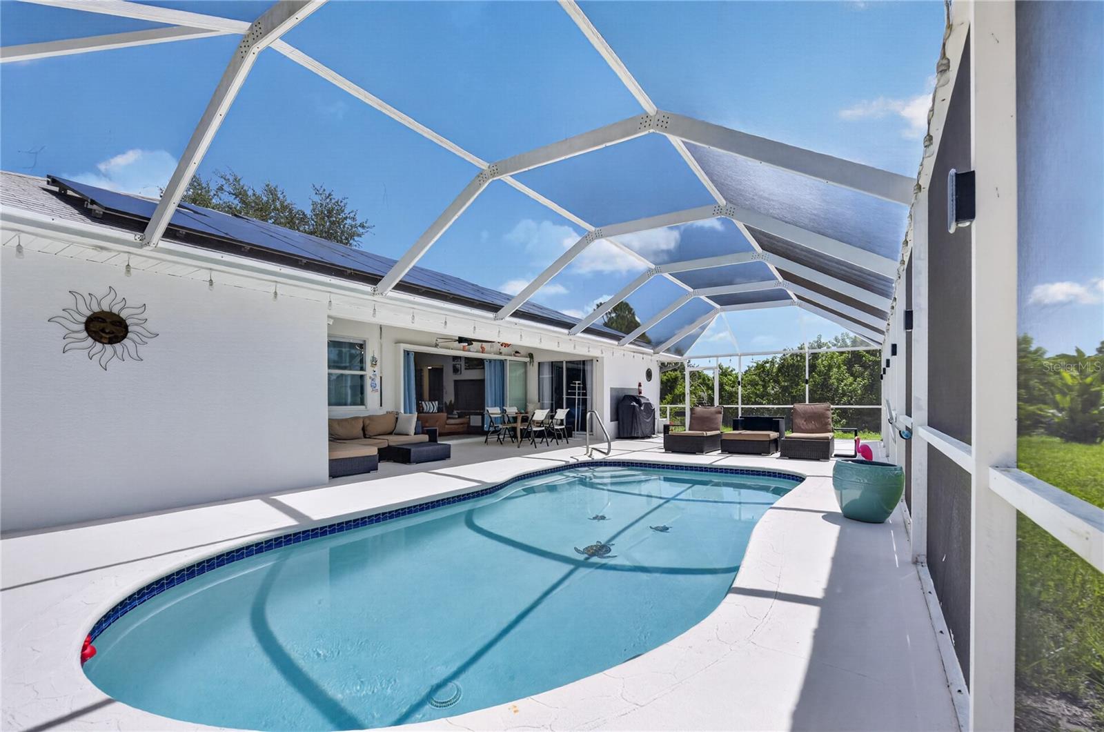 Heated saltwater pool.