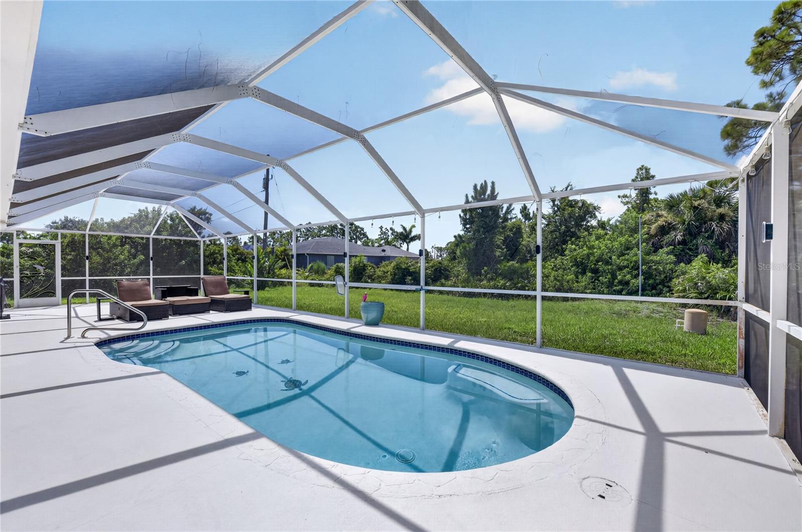 Heated saltwater pool.