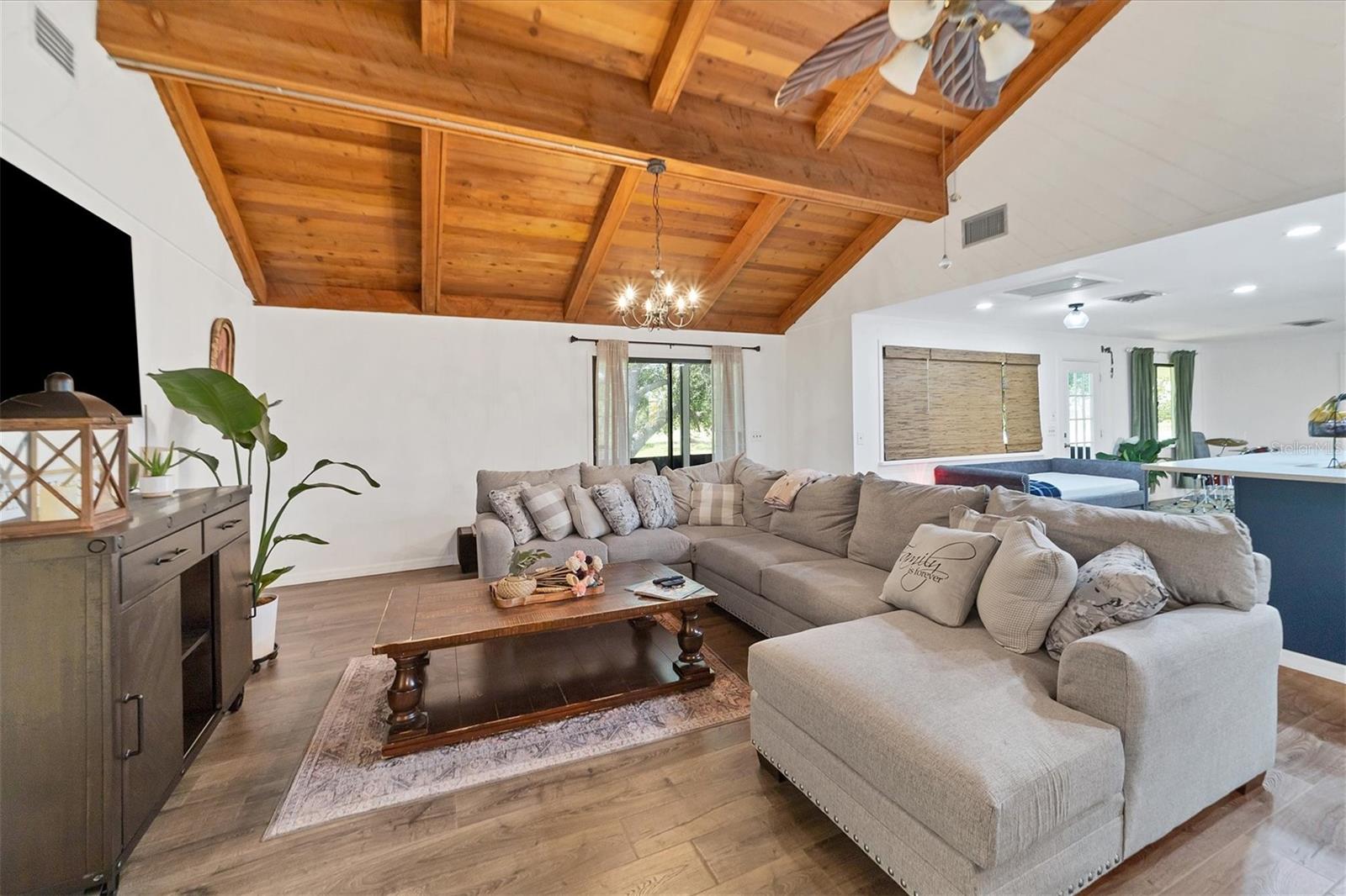 Living room and wood ceiling