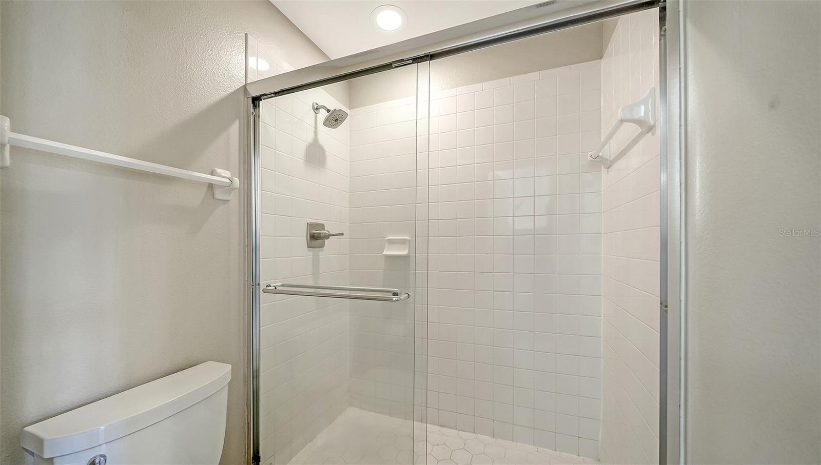 TILED SHOWER WITH GLASS ENCLOSURE