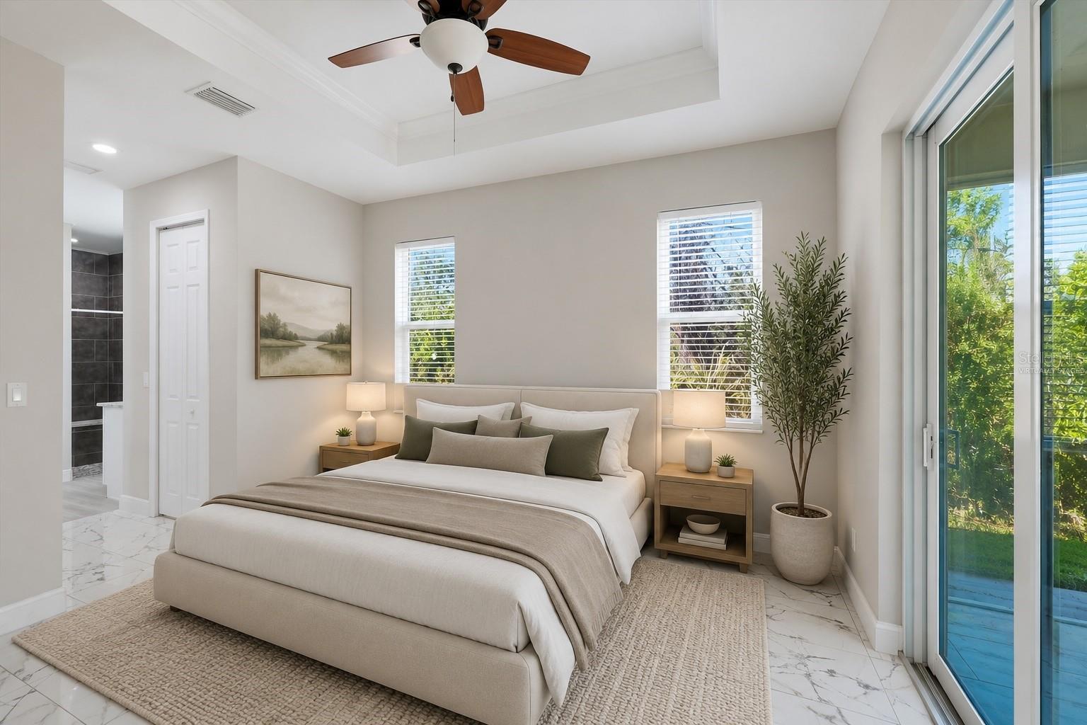 virtually staged primary bedroom