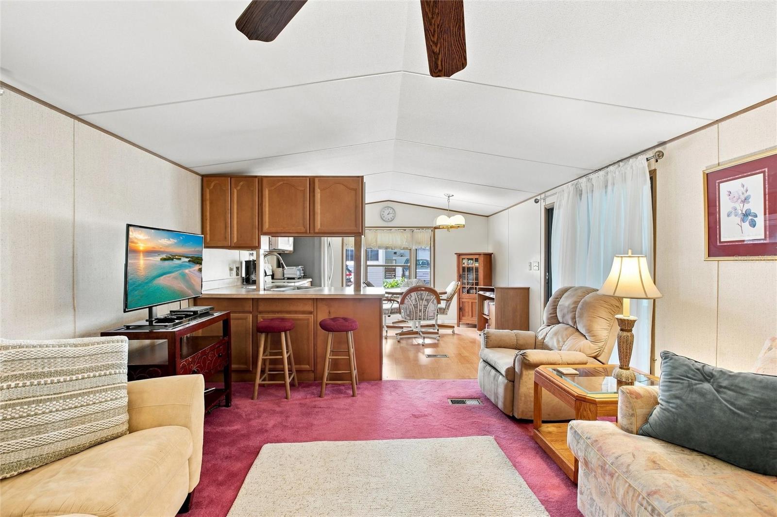 Living room and breakfast bar seating