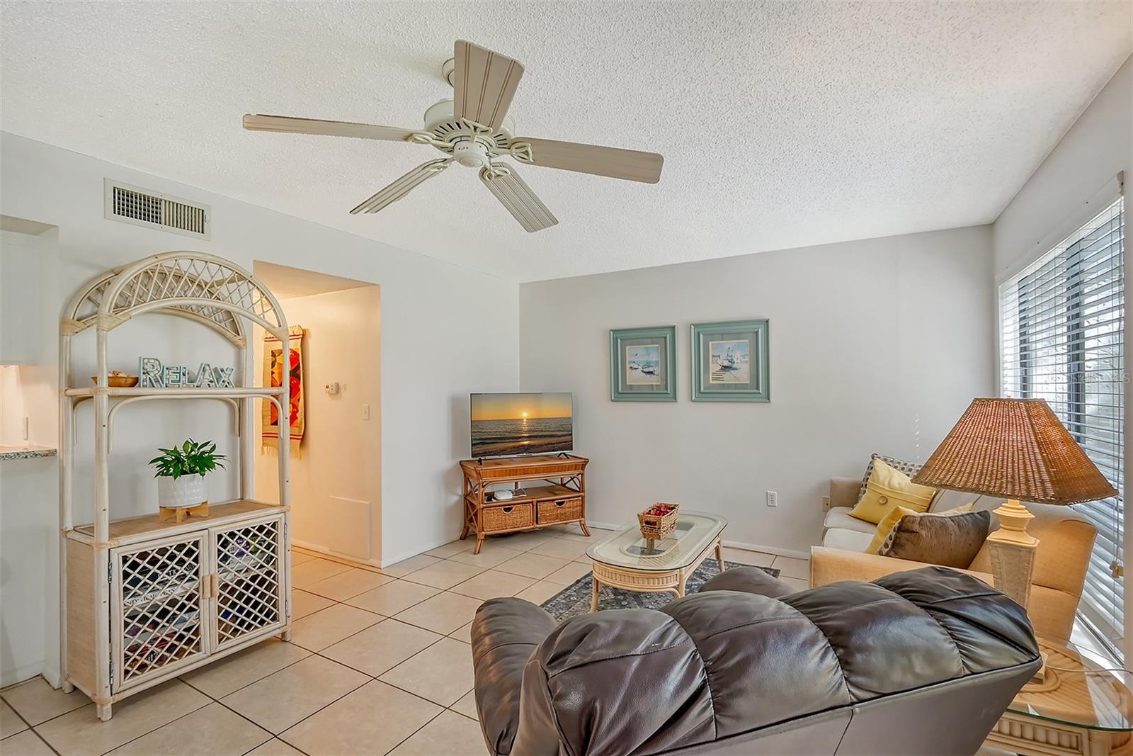 Tile floors throughout the living/dining