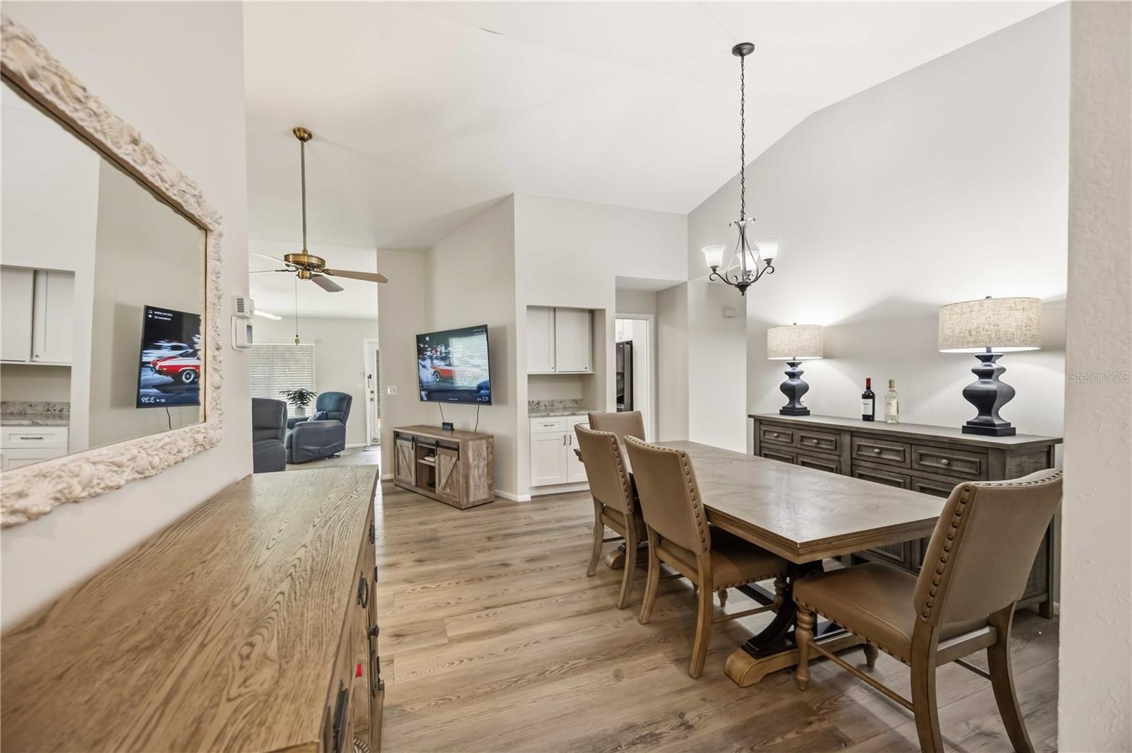 View from front entryway into dining area